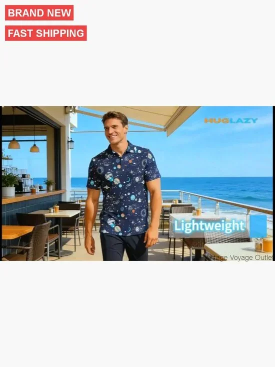 Men's Hawaiian Button Down Shirt Big Tall Loose Fit Short Sleeve Party - Picture 7 of 7